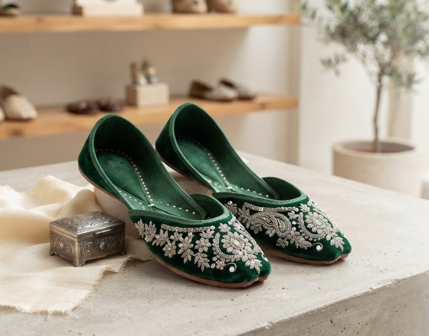 Emerald Royale — Velvet and silver zardozi